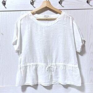 Anthropologie Cloth Stone White Linen shirt size XS Lagenlook Coastal Boho LOTR